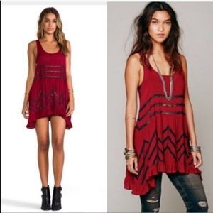3 for $50🎉 Free people voile red lace trapeze slip dress